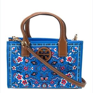 Tory Burch Blue and Brown Floral Crossbody Bag